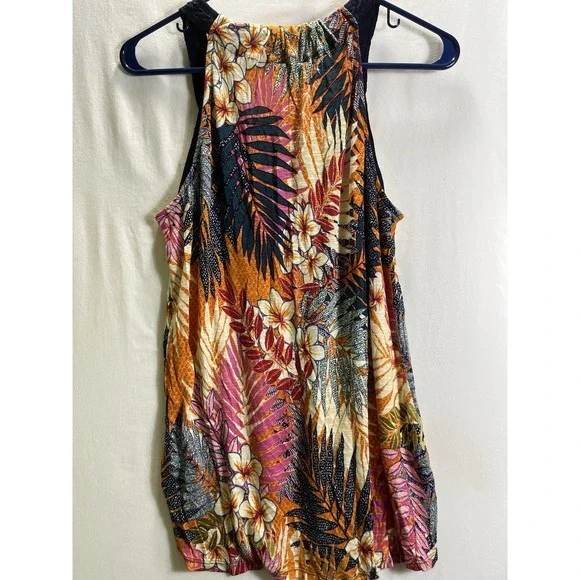Cable & Gauge Womens Large Sleeveless Halter Tank Top Tropical Floral Boho L - Picture 5 of 7